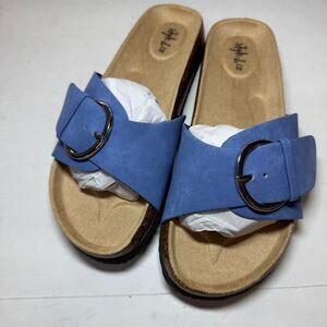 Style & Co. Womens 6 M Blue Buckle Strap Flat Slip On Sandals NIB XF6